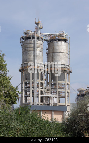 Close-ups of different parts of a factory gas processing and packaging Stock Photo