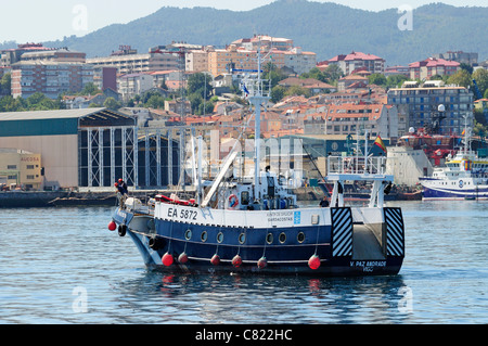 Coastguard ship arriving to the port of Vigo. Stock Photo
