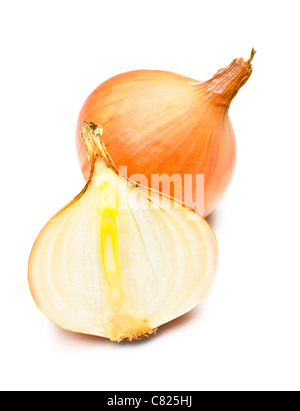 two yellow onions isolated on white background Stock Photo