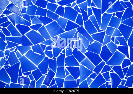 blue trencadis broken tiles mosaic from Mediterranean in Valencia Spain
