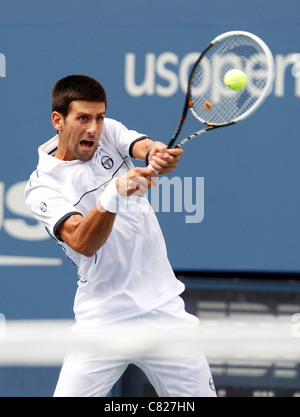 Novak Djokovic of Serbia in action at the US Open 2011 Stock Photo