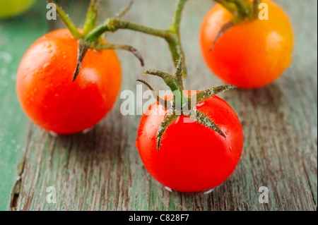 Tomato on wood Stock Photo