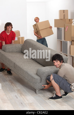 University students moving in together Stock Photo