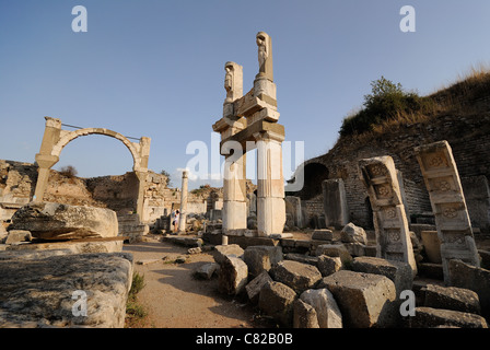 Ephesus, Domitian Square, Pollio Temple and Fountain and Temple of Domitian, Ephesus, Turkey Stock Photo