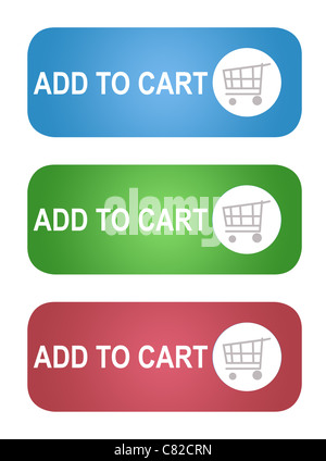 Set of Add to shopping cart buttons; isolated on white background. Stock Photo