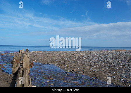 View over beach and sea at Sandsend North Yorkshire Stock Photo