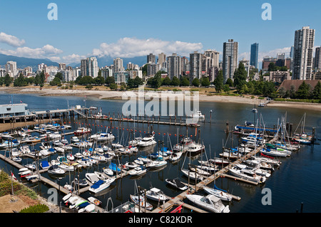 A scenic summertime view from Vancouver's Burrard Bridge. This view of Vancouver takes in English Bay and the West End district. Stock Photo