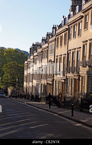 The autumn sunshine lights up the elegant Georgian terraces on Gay Street, Bath, N.E.Somerset. England, UK Stock Photo