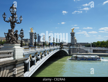 The Alexander III Bridge across Seine river in Paris, France.