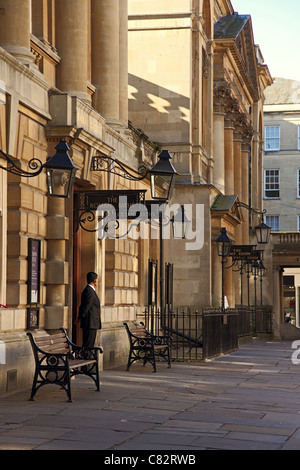 The entrance to The Roman Baths and Pump Rooms in the Abbey Churchyard, Bath, N.E. Somerset, England, UK Stock Photo