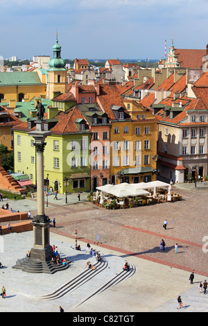 Old Town (Polish: Stare miasto, Starowka) and King Sigismund III Vasa column (Polish: Kulumna Zygmunta) in Warsaw, Poland Stock Photo