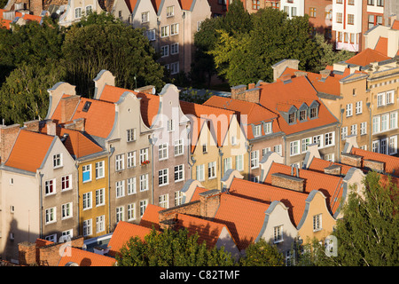 Apartment buildings red tiled roofs in Old Town of Gdansk city in Poland, view from above Stock Photo