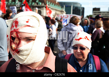 UK Uncut shut down Westminster Bridge, London in a protest / demonstration to block the NHS bill. Stock Photo