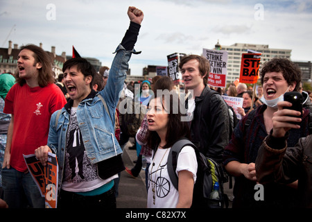 UK Uncut shut down Westminster Bridge, London in a protest / demonstration to block the NHS bill. Stock Photo