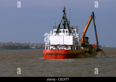 The Grab Hopper Dredger 'Admiral Day' Operating in the River Mersey, Liverpool, on the Liverpool Side of the River. Stock Photo