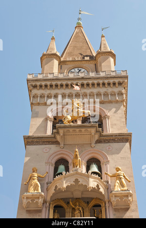 Clock tower, Messina Cathedral, Piazza Del Duomo, Messina, Sicily, Italy Stock Photo