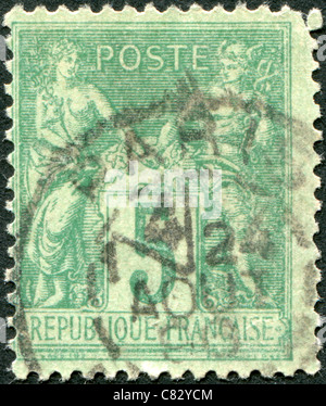 FRANCE - 1876: A stamp printed in France, shows an allegory of Peace and Commerce Stock Photo