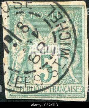 FRANCE - 1876: A stamp printed in France, shows an allegory of Peace and Commerce Stock Photo