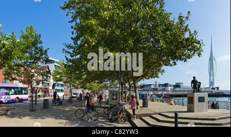 View down The Hard on seafront neart Historic Dockyard with the Spinnaker Tower to the right, Portsmouth, Hampshire, England, UK Stock Photo