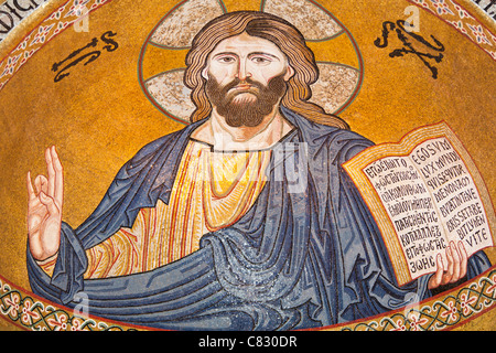 Jesus Christ mosaic in the apse, Cappella Palatina, Palazzo dei Normanni, Palermo, Sicily, Italy Stock Photo