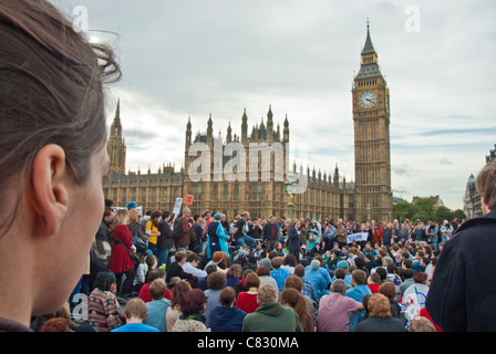 Health workers, protesters occupy Westminster Bridge to protest against the Health and Social Care Bill. Parliament and Big Ben Stock Photo