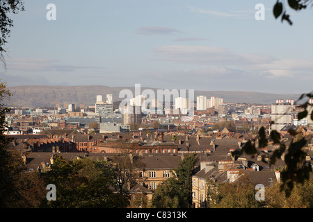 View looking North over the city of Glasgow Skyline from Queen's Park, Scotland, UK