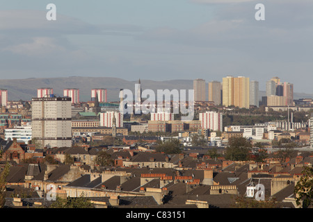 View looking North East over the city of Glasgow Skyline from Queen's Park, Scotland, UK