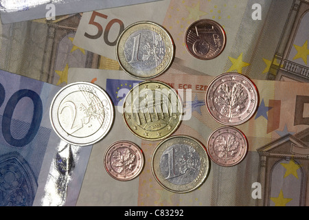 german euro banknotes and coins euros from germany deutschland Stock Photo