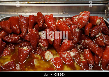 Marinated Stuffed Red Peppers, with Feta Cheese Stock Photo