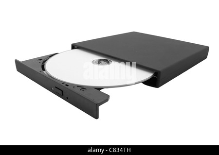 Portable slim external CD DVD burner writer isolated on white Stock Photo