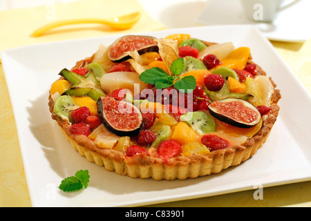 Mixed fruit tart. Recipe available. Stock Photo