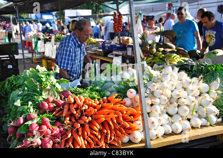 Fresh vegetables in Bonavista Sunday Market, Bonavista, near Salou, Costa Daurada, Province of Tarragona, Catalonia, Spain Stock Photo