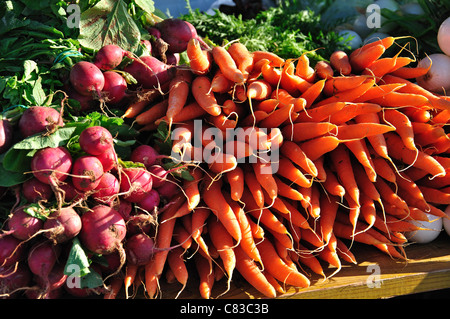 Fresh vegetables in Bonavista Sunday Market, Bonavista, near Salou, Costa Daurada, Province of Tarragona, Catalonia, Spain Stock Photo