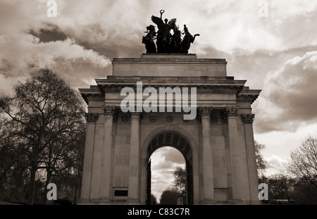 A moody image of the Wellington Arch in London, UK Stock Photo