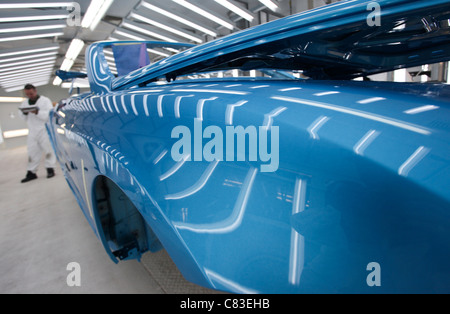 Painted Bentley GT Continental motor car body shells at the company's factory in Crewe, U.K. Stock Photo