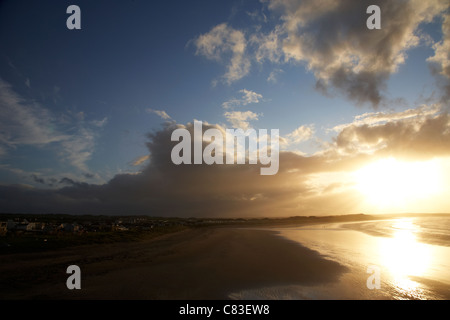 sunset over Enniscrone beach and killala bay county sligo republic of ireland Stock Photo