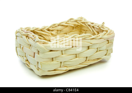 Small Woven Basket Isolated on White Background Stock Photo