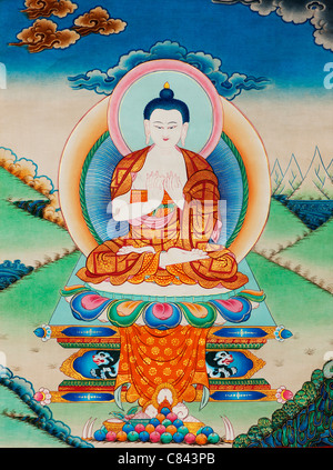 Colourful Tibetan Buddhist Thangka / Tanka painting Stock Photo