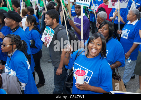 Protesters marching on Michigan Avenue. Occupy Chicago protest. Stock Photo