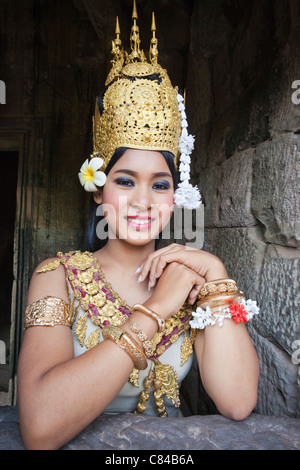 Cambodia, Siem Reap, Angkor Thom, Bayon Temple, Apsara Dancer Stock Photo