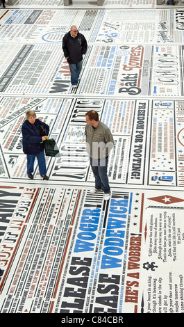 BLACKPOOL, UK, MON 10TH OCT, 2011. The Blackpool Comedy Carpet opens on the beach side resort's promenade. The piece, created by artist Gordon Young, features 1000s of catchphrases from comedians who have performed in Blackpool over the years. Stock Photo