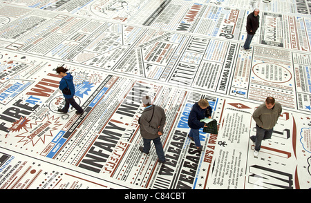 BLACKPOOL, UK, MON 10TH OCT, 2011. The Blackpool Comedy Carpet opens on the beach side resort's promenade. The piece, created by artist Gordon Young, features 1000s of catchphrases from comedians who have performed in Blackpool over the years. Stock Photo