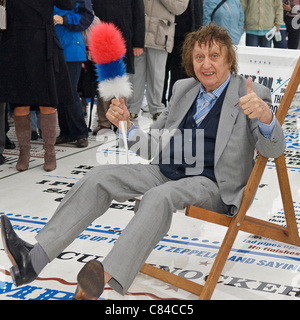 BLACKPOOL, UK, MON 10TH OCT, 2011     Comedian Ken Dodd opens the Blackpool Comedy Carpet on the resort's promenade.  The piece, created by artist Gordon Young, features 1000s of catchphrases from comedians who have performed in Blackpool over the years. Stock Photo
