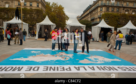 World Map Showing Capital Punishment Countries on Sidewalk, outside City Hall  in protest against the death penalty. Exhibit Stock Photo