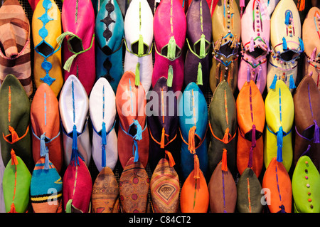 Babouches for sale in The Medina, Marrakesh, Morocco Stock Photo