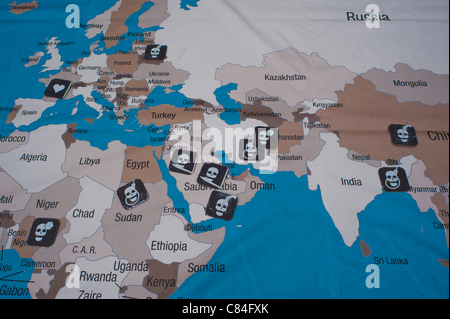 World Day against the Death Penalty: The Rally for abolition, World Map Showing Countries with Capital Punishment Stock Photo