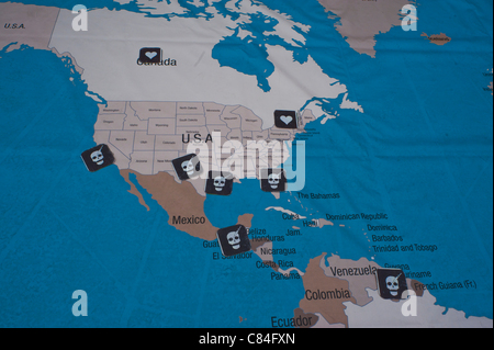 World Day against the Death Penalty: The Rally for abolition, World Map of USA Showing Capital Punishment Stock Photo