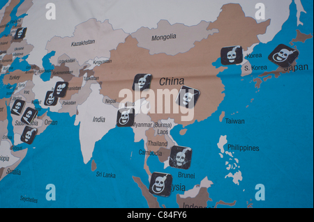 World Map Showing 'Capital Punishment' Nations in a protest against death penalty. Stock Photo