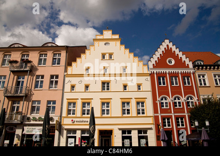 typical buildings on the central market square of the Hanseatic City of Greifswald, Mecklenburg-Vorpommern, Germany Stock Photo