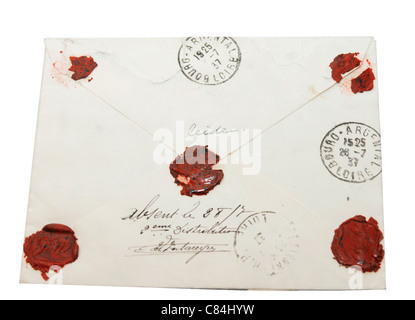 Old letter of 1925 to France from the Netherlands closed with wax seal Stock Photo